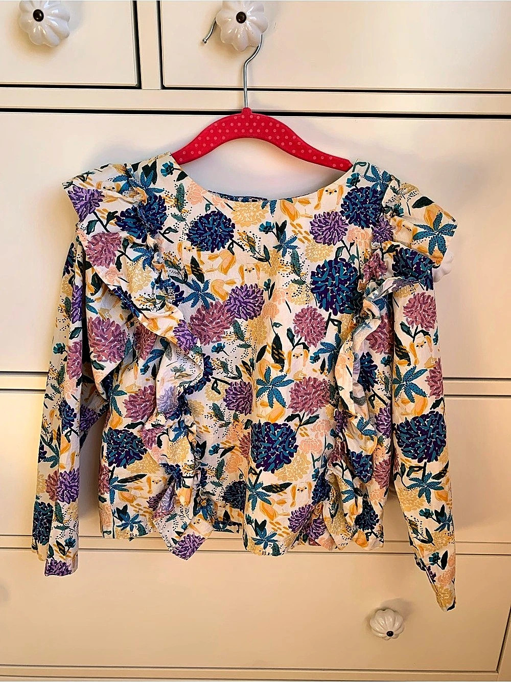 tea Floral Ruffle Blouse Girls Size 7 Like New